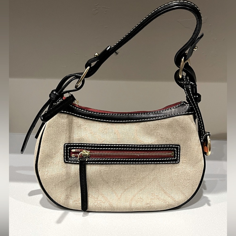 Elegant Beige Canvas and Black Leather trim Women's Dooney & Burke Bag